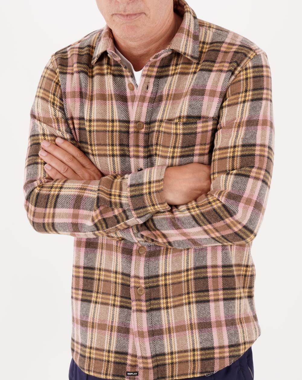 Replay Wool Blend Check Shirt Nut/Ivory/Rose