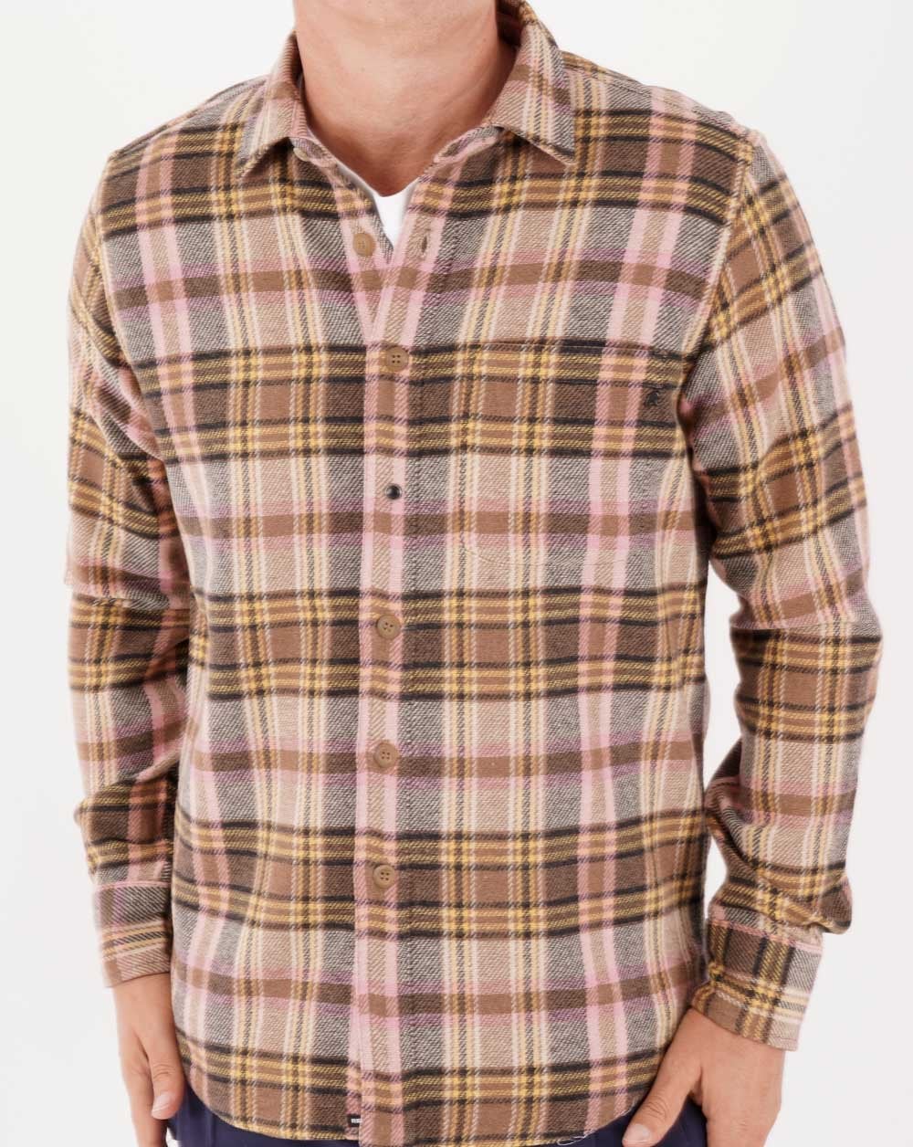 Replay Wool Blend Check Shirt Nut/Ivory/Rose