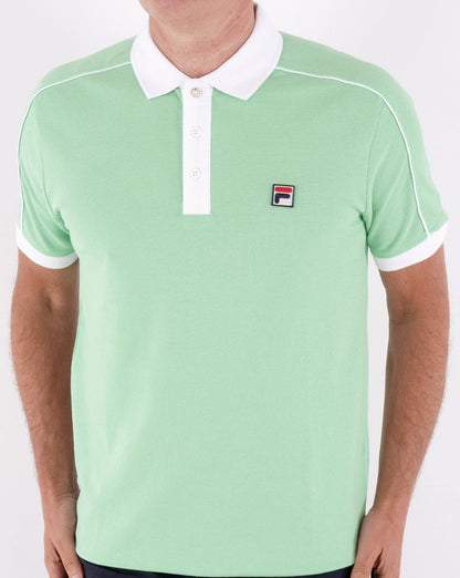 Fila Vintage Retro Piped Polo Shirt Soft Green/White