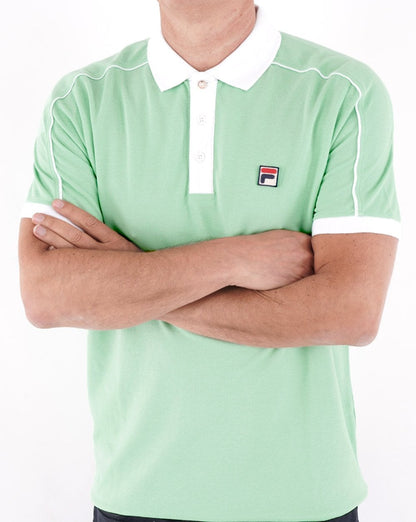 Fila Vintage Retro Piped Polo Shirt Soft Green/White