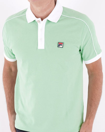 Fila Vintage Retro Piped Polo Shirt Soft Green/White