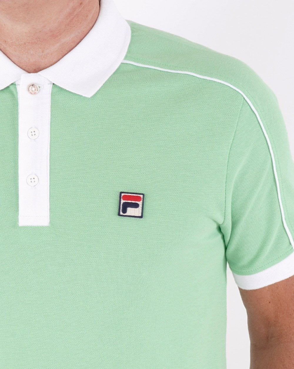 Fila Vintage Retro Piped Polo Shirt Soft Green/White