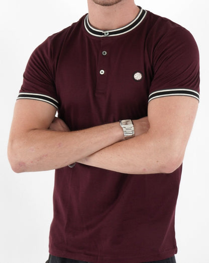 Pretty Green Marriot Henley T-shirt Burgundy