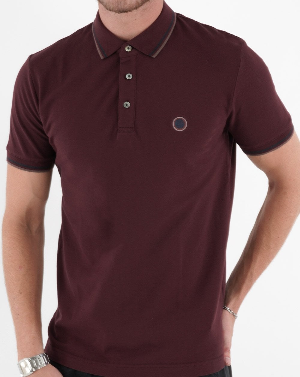 Pretty Green Alloway Paisley Placket Polo Burgundy