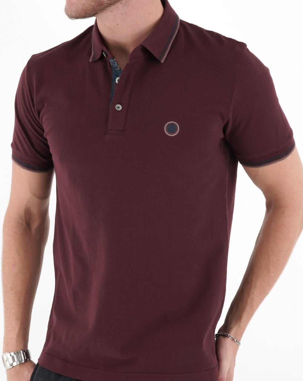Pretty Green Alloway Paisley Placket Polo Burgundy