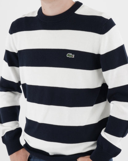 Lacoste Striped Knit Jumper Navy/White