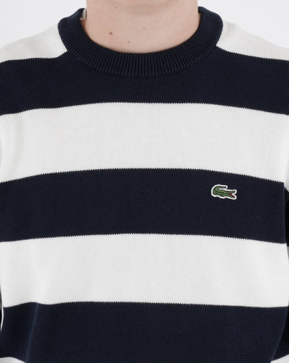 Lacoste Striped Knit Jumper Navy/White