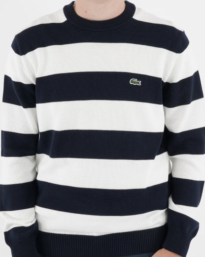Lacoste Striped Knit Jumper Navy/White