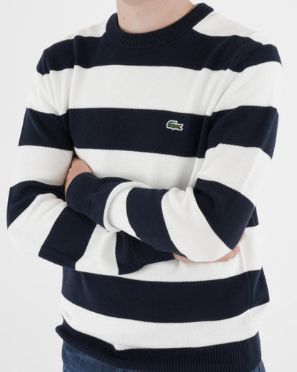 Lacoste Striped Knit Jumper Navy/White