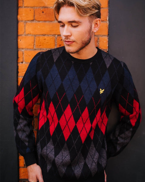 Lyle & Scott British Argyle Crew Neck Jumper Jet Black