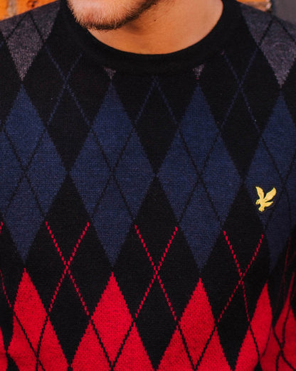 Lyle & Scott British Argyle Crew Neck Jumper Jet Black