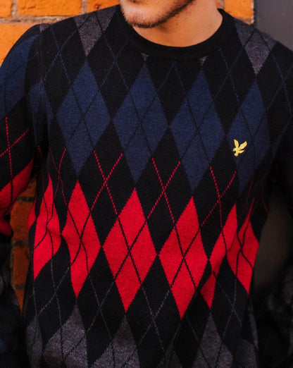 Lyle & Scott British Argyle Crew Neck Jumper Jet Black