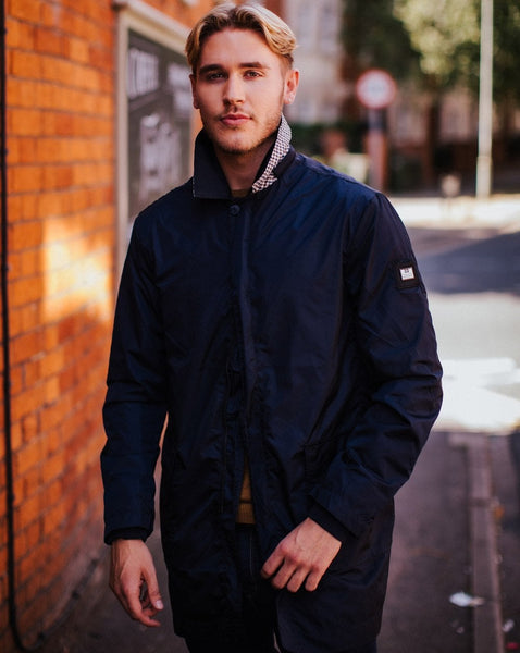 Weekend Offender Hooded Rain Mac Navy