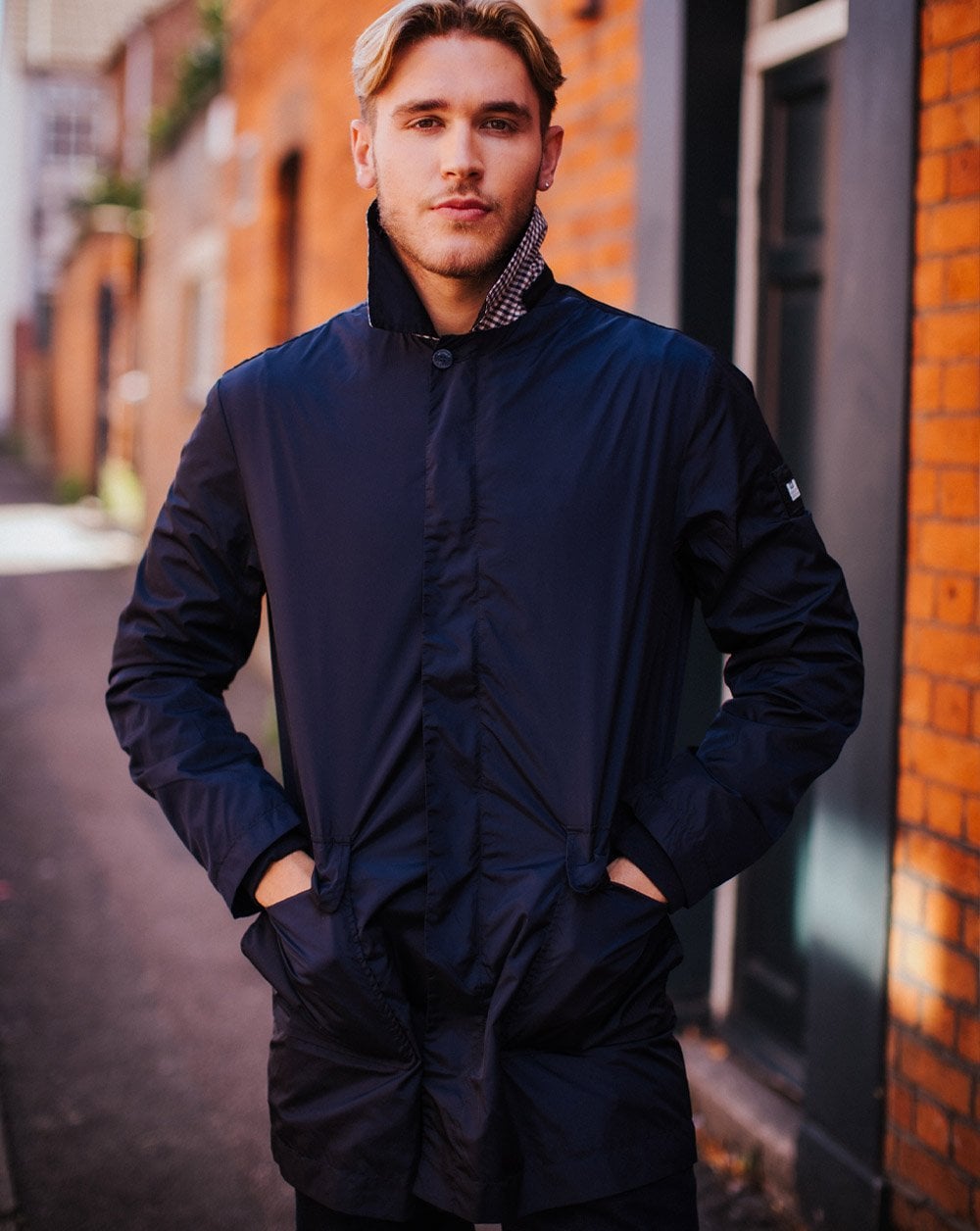 Weekend Offender Hooded Rain Mac Navy