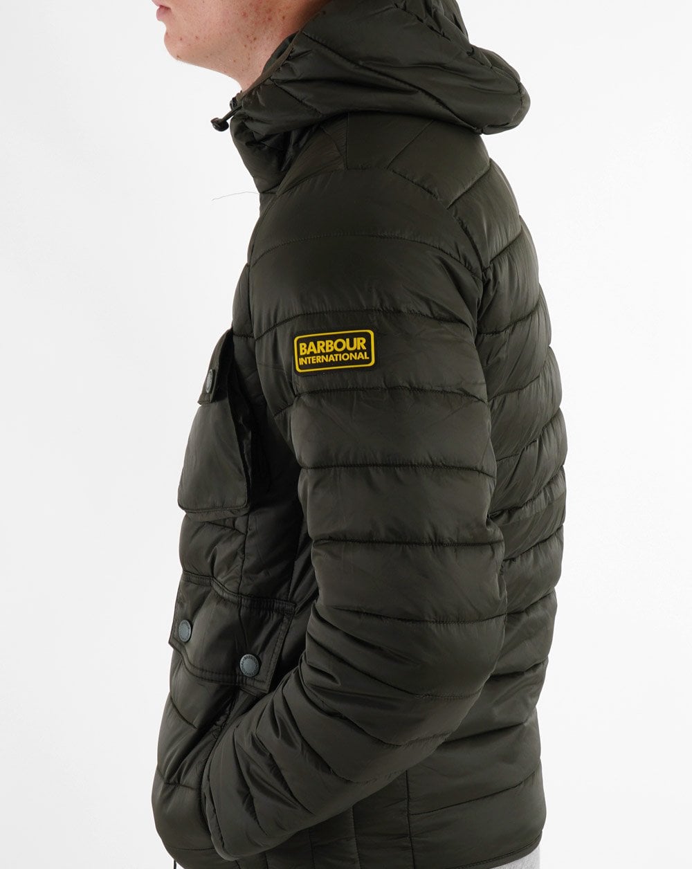Barbour International Racer Ouston Hooded Quilted Jacket Sage