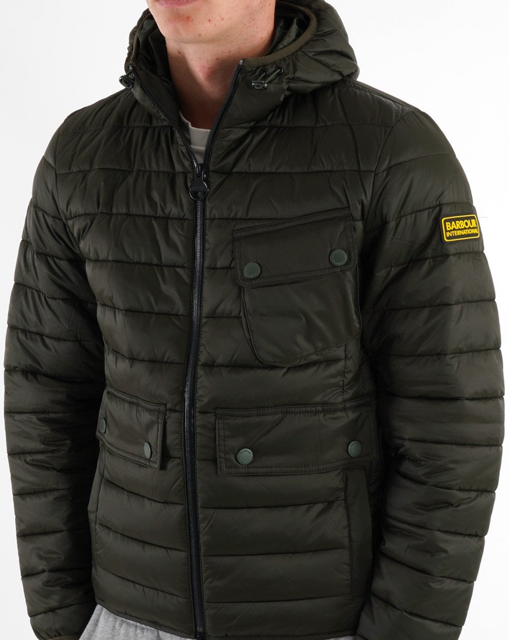 Barbour International Racer Ouston Hooded Quilted Jacket Sage