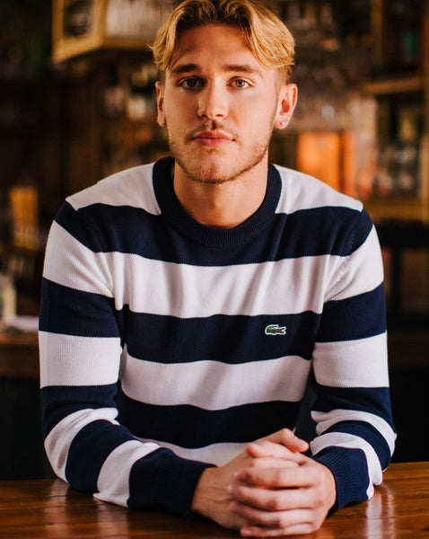 Lacoste Striped Knit Jumper Navy/White
