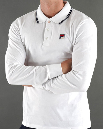 Fila Vintage Tipped LS Polo Shirt White/Navy
