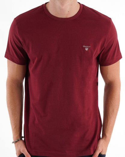 Gant Solid Crew Neck T Shirt Dark Red