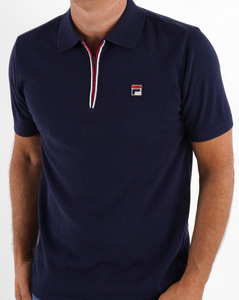 Fila Vintage Zip Knit Polo Navy
