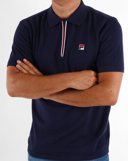 Fila Vintage Zip Knit Polo Navy