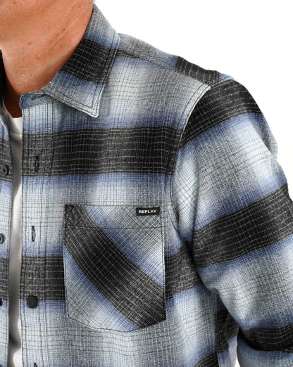 Replay Checked Flannel Shirt Black/White/Blue