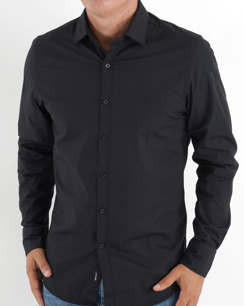 Replay Poplin Cotton Shirt Black