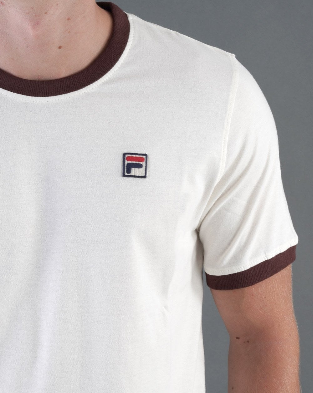 Fila Vintage Ringer T Shirt Off White/Brown