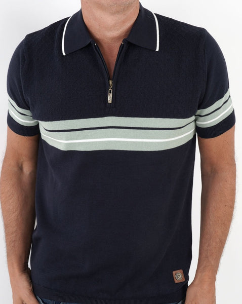 Trojan Border Stripe Polo Navy