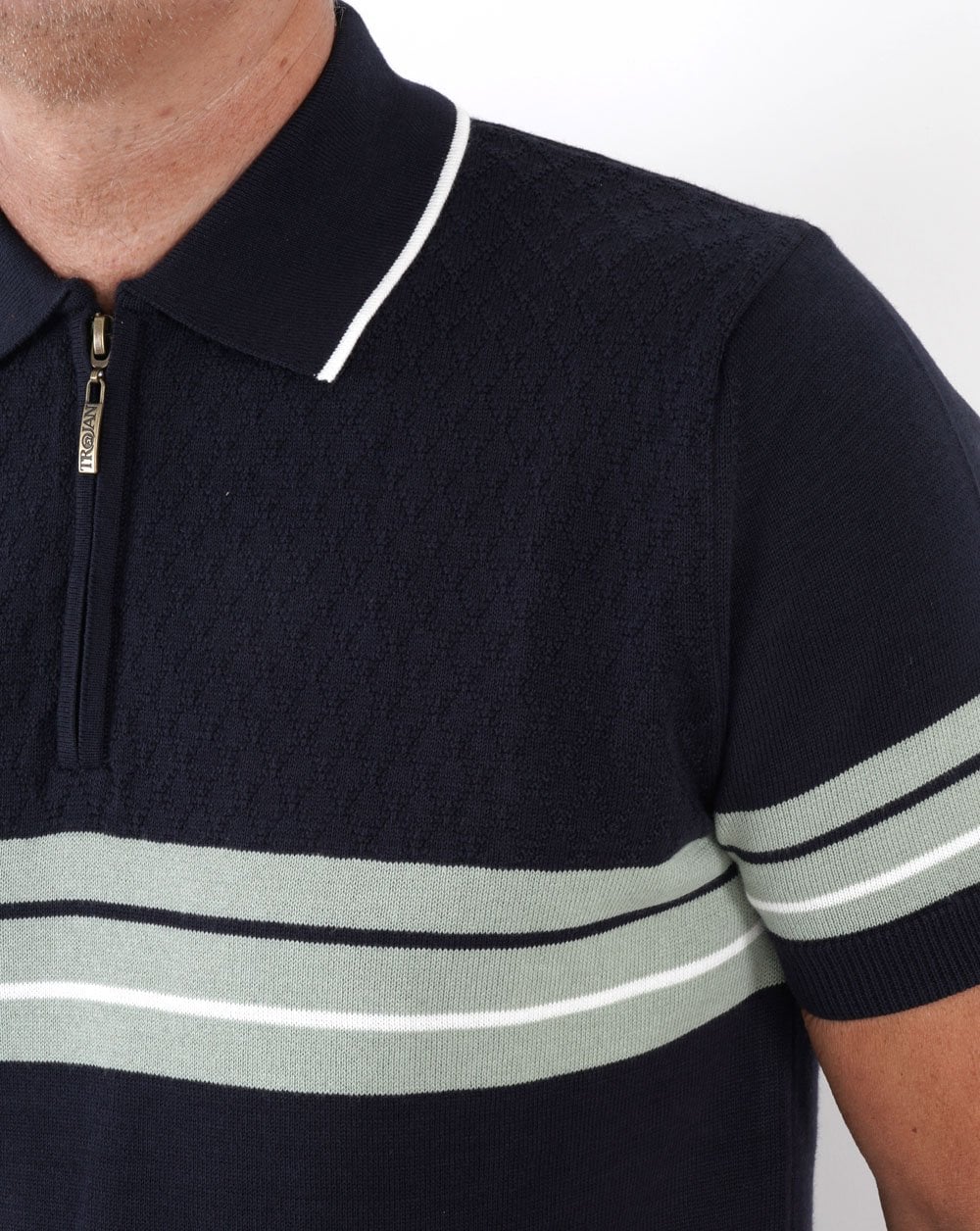 Trojan Border Stripe Polo Navy