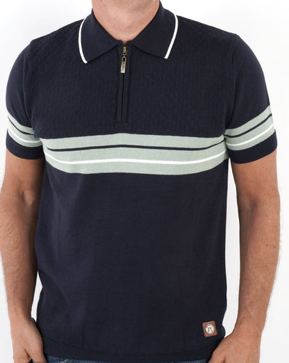 Trojan Border Stripe Polo Navy