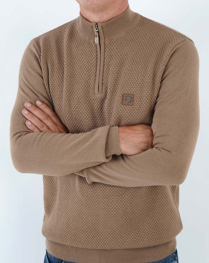 Trojan Textured Zip Funnel Neck Knit Camel