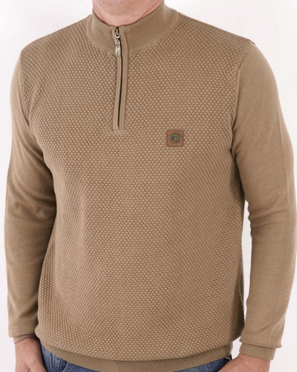 Trojan Textured Zip Funnel Neck Knit Camel