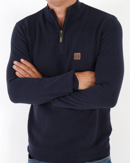 Trojan Textured Zip Funnel Neck Knit Navy