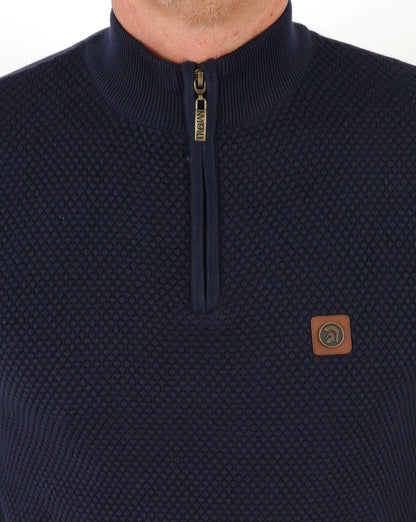 Trojan Textured Zip Funnel Neck Knit Navy