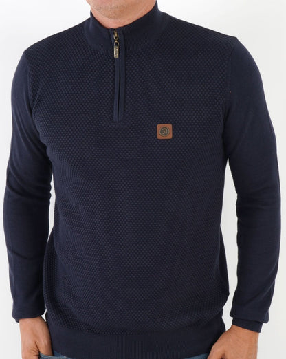 Trojan Textured Zip Funnel Neck Knit Navy