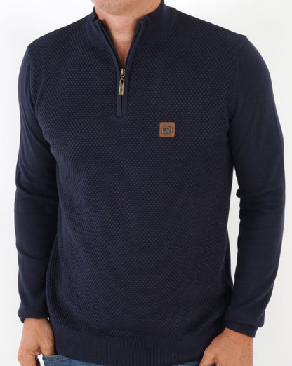 Trojan Textured Zip Funnel Neck Knit Navy