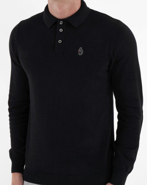 Luke Magnesium Knitted LS Polo Shirt Black