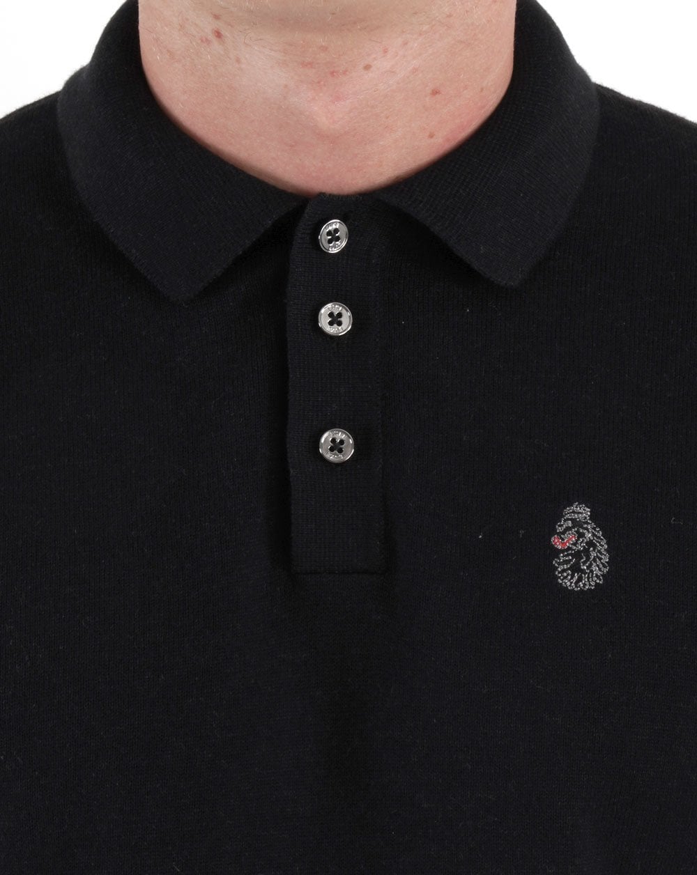 Luke Magnesium Knitted LS Polo Shirt Black