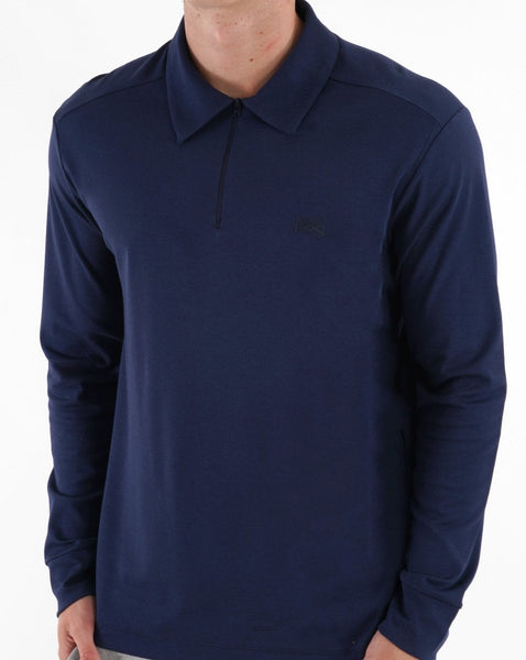 Benetton Zipped Long Sleeve Polo Navy
