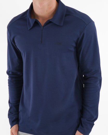 Benetton Zipped Long Sleeve Polo Navy