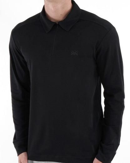 Benetton Zipped Long Sleeve Polo Black