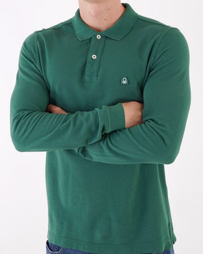 Benetton Long Sleeve Polo Shirt Dark Green