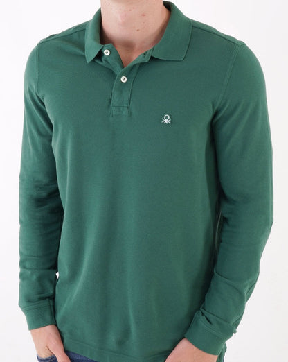 Benetton Long Sleeve Polo Shirt Dark Green