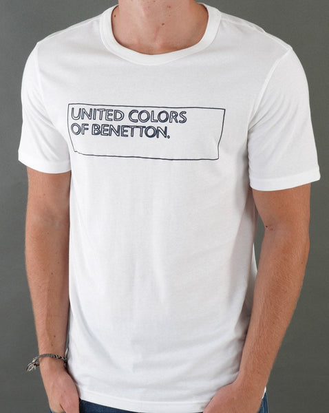 Benetton Box Outline Logo T-shirt White/Navy