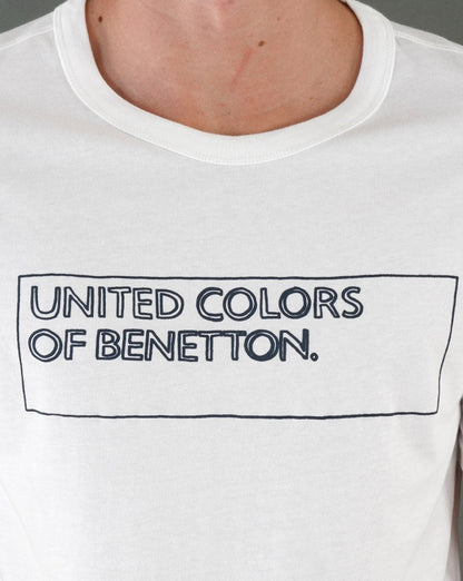 Benetton Box Outline Logo T-shirt White/Navy