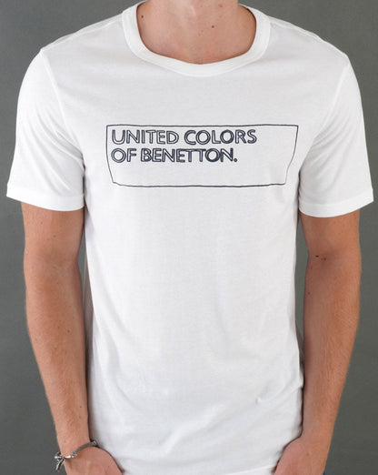 Benetton Box Outline Logo T-shirt White/Navy