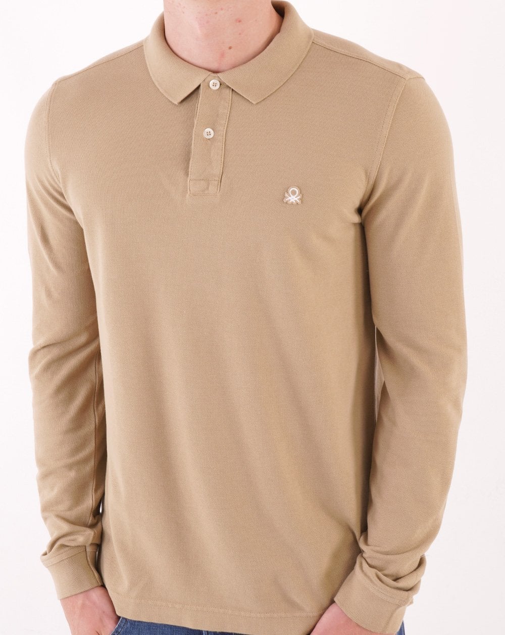 Benetton Long Sleeve Polo Shirt Beige