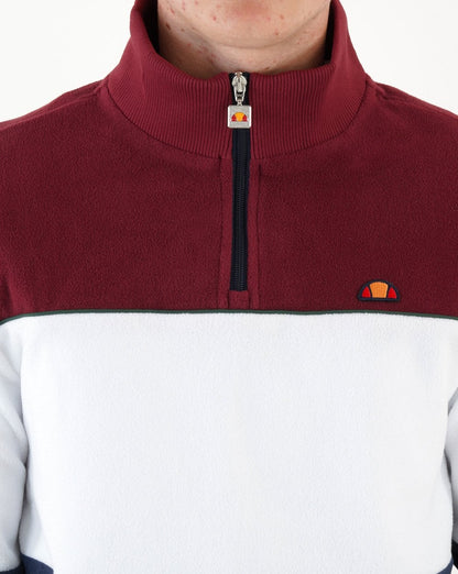 Ellesse Block 1/4 Zip Fleece Top Burgundy White Navy