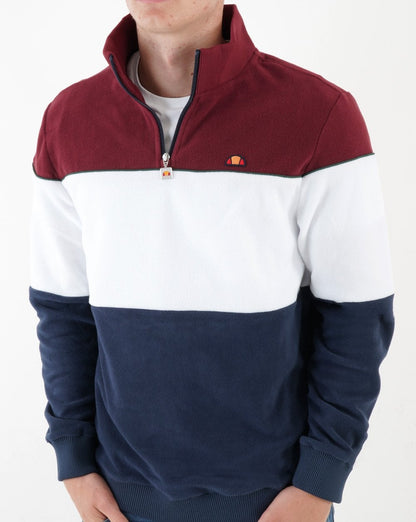 Ellesse Block 1/4 Zip Fleece Top Burgundy White Navy